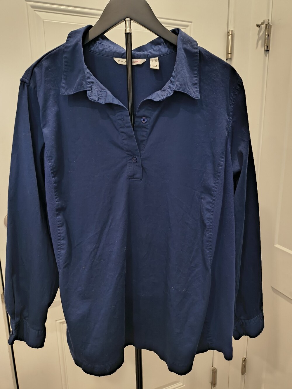 ISAACMIZRAHI Live! Womens Navy Blue Blue Cotton Long Sleeve Shirt Plus Size 20W